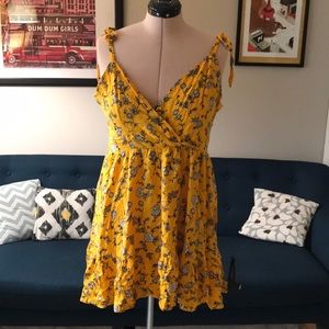 Yellow Tie Shoulder Sun Dress